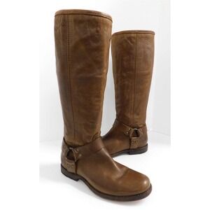 Frye Veronica Harness Brown Leather Tall Riding Boots 7 B‎
